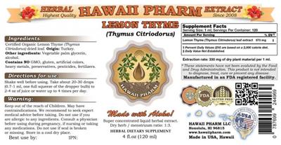 Photo of the Hawaii Pharm Lemon Thyme label