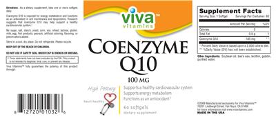 Photo of the Viva Vitamins Coenzyme Q10 100 mg label