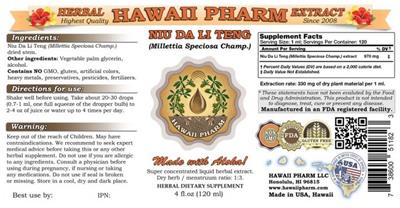 Photo of the Hawaii Pharm Niu Da Li Teng label