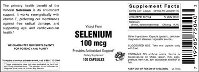 Photo of the Vitamer Laboratories Selenium 100 mcg label