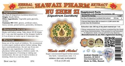 Photo of the Hawaii Pharm Nu Zhen Zi label