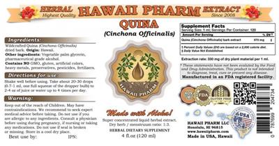 Photo of the Hawaii Pharm Quina label
