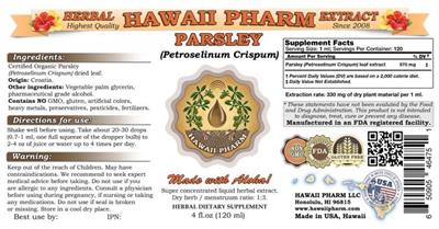 Photo of the Hawaii Pharm Parsley label