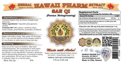Photo of the Hawaii Pharm San Qi label