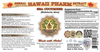 Photo of the Hawaii Pharm Sea Cucumber (Holoturia atra) label