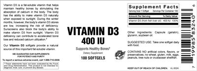Photo of the Vitamer Laboratories Vitamin D3 400 IU label