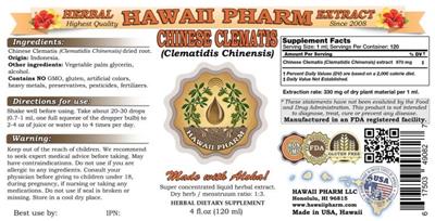 Photo of the Hawaii Pharm Chinese Clematis label