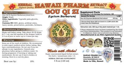 Photo of the Hawaii Pharm Gou Qi Zi label