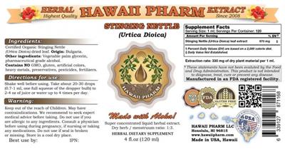 Photo of the Hawaii Pharm Stinging Nettle label
