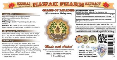 Photo of the Hawaii Pharm Grains of Paradise label