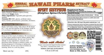 Photo of the Hawaii Pharm Spiny Zizyphus label