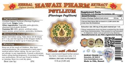 Photo of the Hawaii Pharm Psyllium (Plantago psyllium) label