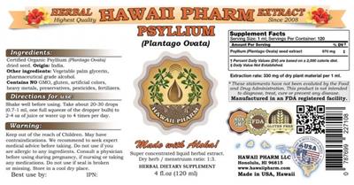 Photo of the Hawaii Pharm Psyllium (Plantago ovata) label