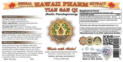 Photo of the Hawaii Pharm Tian San Qi label