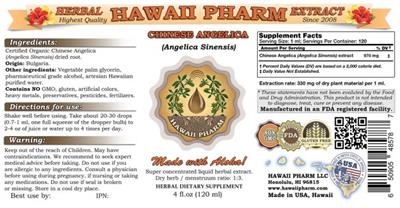Photo of the Hawaii Pharm Chinese Angelica (Angelica sinensis) label