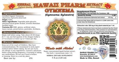 Photo of the Hawaii Pharm Gymnema label
