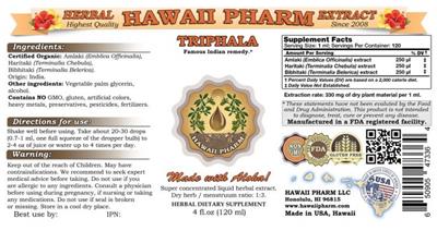 Photo of the Hawaii Pharm Triphala label