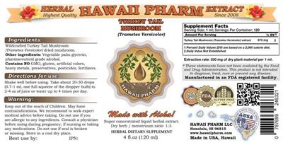Photo of the Hawaii Pharm Turkey Tail Mushroom label