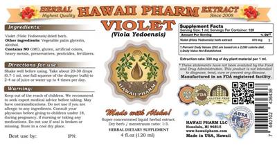 Photo of the Hawaii Pharm Violet (Viola yedoensis) label