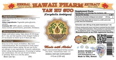 Photo of the Hawaii Pharm Yan Hu Suo label