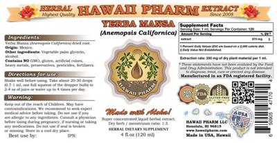 Photo of the Hawaii Pharm Yerba Mansa label