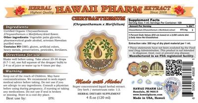 Photo of the Hawaii Pharm Chrysanthemum label