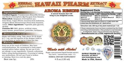 Photo of the Hawaii Pharm Aroma Resins label