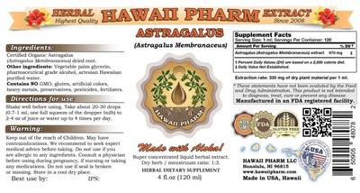 Photo of the Hawaii Pharm Astragalus label