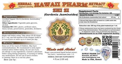 Photo of the Hawaii Pharm Zhi Zi label