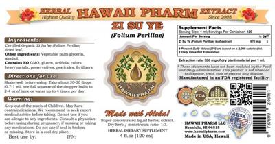 Photo of the Hawaii Pharm Zi Su Ye label