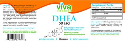 Photo of the Viva Vitamins DHEA 50 mg label