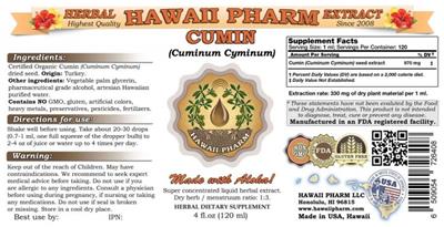 Photo of the Hawaii Pharm Cumin label