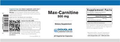 Photo of the Douglas Laboratories Max-Carnitine 500 mg label