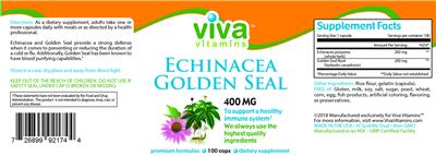Photo of the Viva Vitamins Echinacea Golden Seal 400 mg label