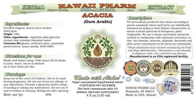 Photo of the Hawaii Pharm Acacia Non-Alcohol label