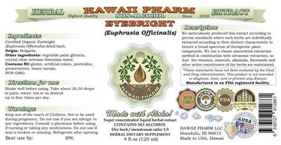 Photo of the Hawaii Pharm Eyebright Non-Alcohol label