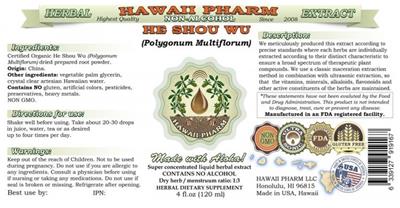 Photo of the Hawaii Pharm He Shou Wu Non-Alcohol label