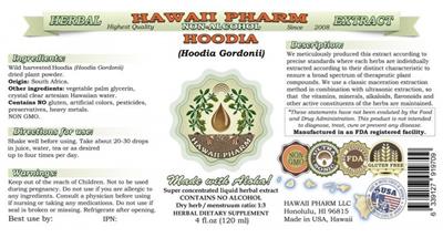 Photo of the Hawaii Pharm Hoodia Non-Alcohol label