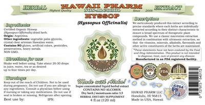 Photo of the Hawaii Pharm Hyssop Non-Alcohol label