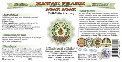 Photo of the Hawaii Pharm Agar Agar Non-Alcohol label