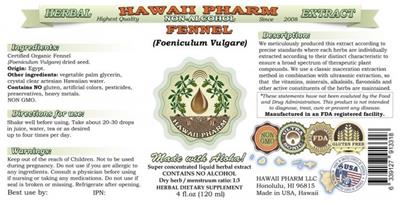Photo of the Hawaii Pharm Fennel Non-Alcohol label