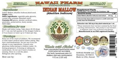 Photo of the Hawaii Pharm Indian Mallow Non-Alcohol label