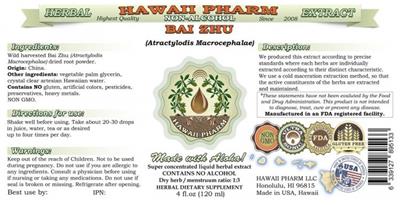 Photo of the Hawaii Pharm Bai Zhu Non-Alcohol label
