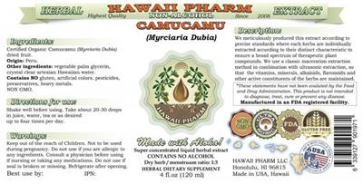Photo of the Hawaii Pharm Camucamu Non-Alcohol label