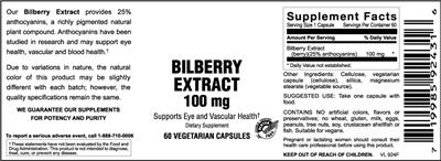 Photo of the Vitamer Laboratories Bilberry Extract 100 mg label