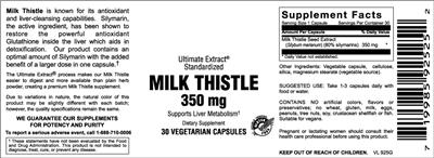 Photo of the Vitamer Laboratories Milk Thistle 350 mg label