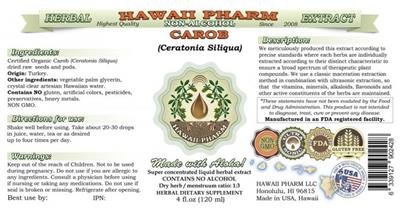 Photo of the Hawaii Pharm Carob Non-Alcohol label