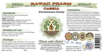 Photo of the Hawaii Pharm Cassia label