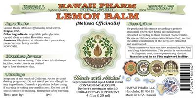Photo of the Hawaii Pharm Lemon Balm Non-Alcohol label