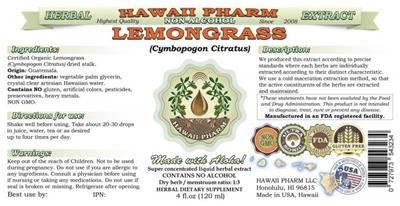Photo of the Hawaii Pharm Lemongrass Non-Alcohol label